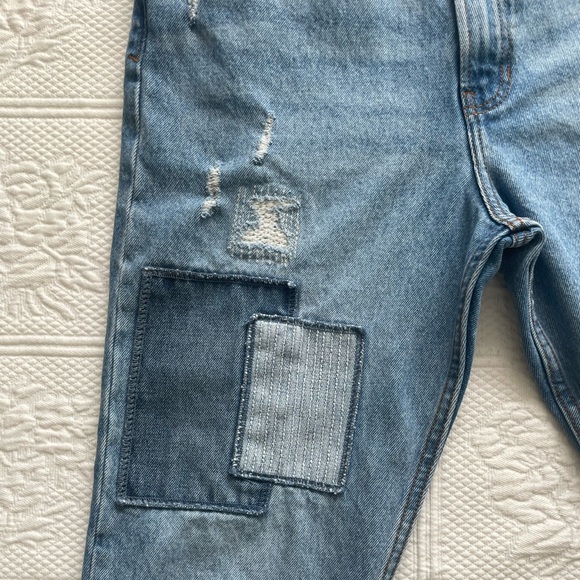 Urban Outfitters BDG Dad Slim Taper Fit Jean Medium Wash Patchwork Denim 33 - Picture 6 of 16